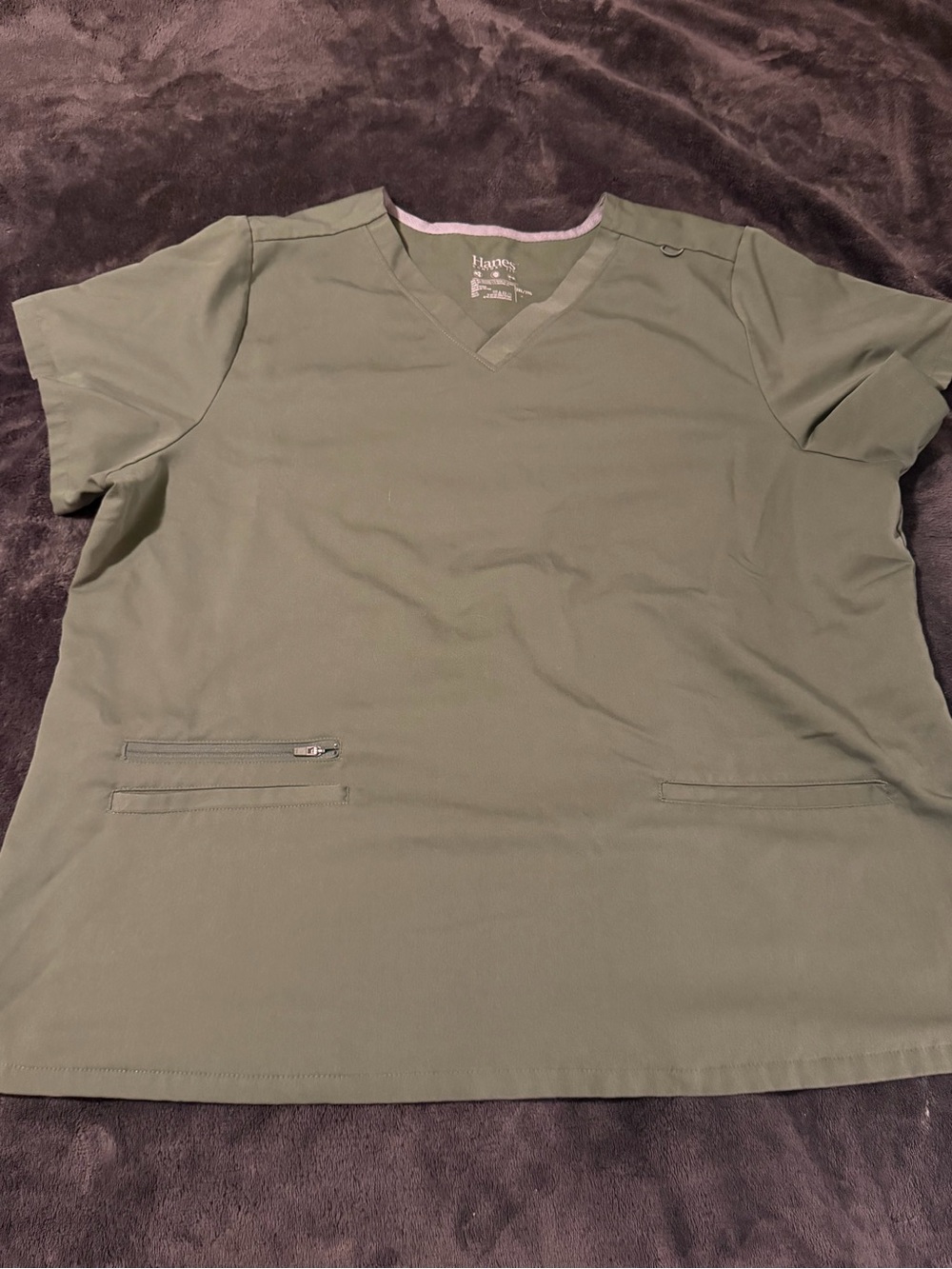 Hanes Women’s Short-Sleeve V-Neck Scrub Top — Olive Green